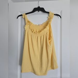 LC Lauren Conrad Yellow Ruffle Smocked Scoop Neck Tank Top XXL